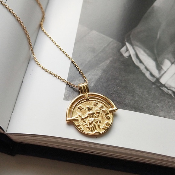 Coin pendant gold 925 sterling necklace roman - Picture 2 of 11